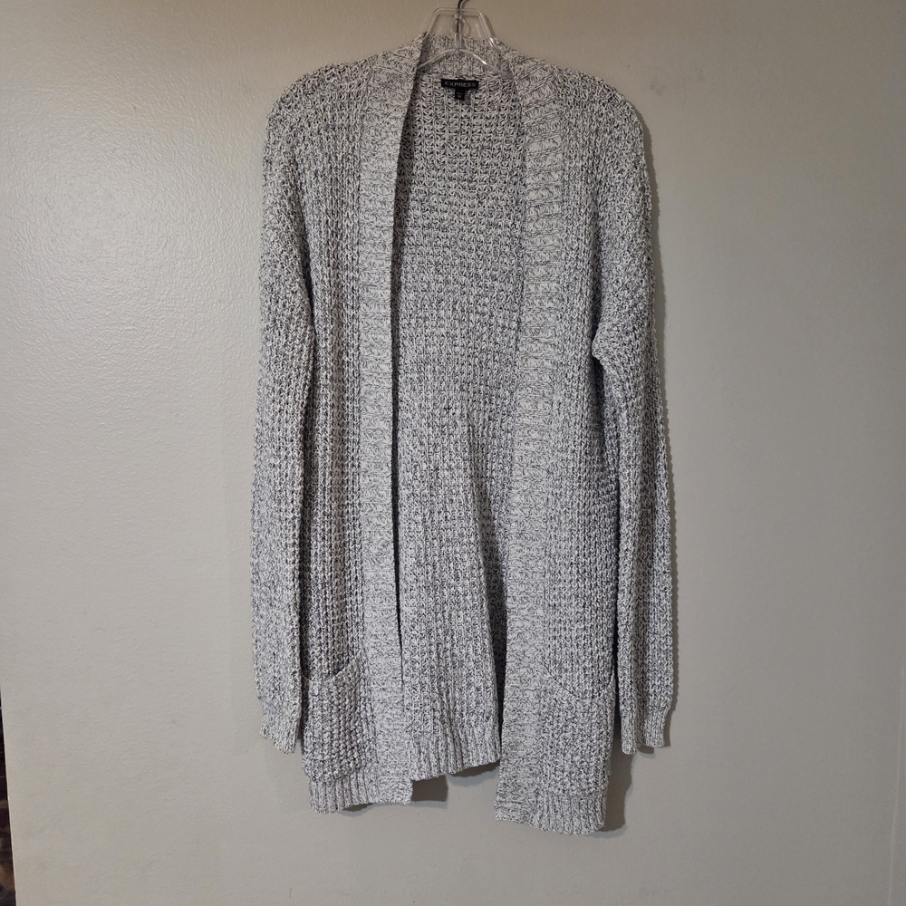Express Cardigan Sweater Women Medium Gray Classic Open Front Knit